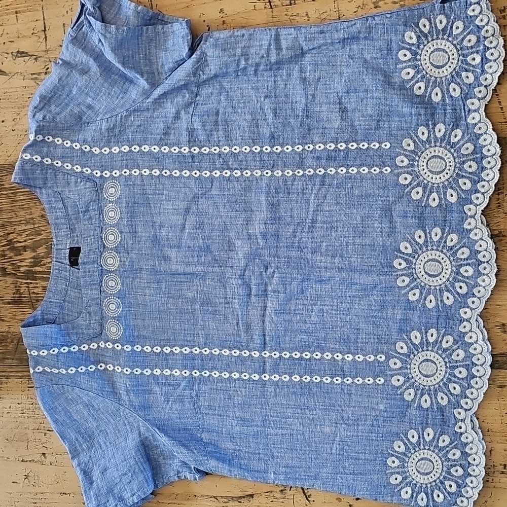 TALBOTS Linen Embroidered Square Neck Top Size XLP - Picture 2 of 5